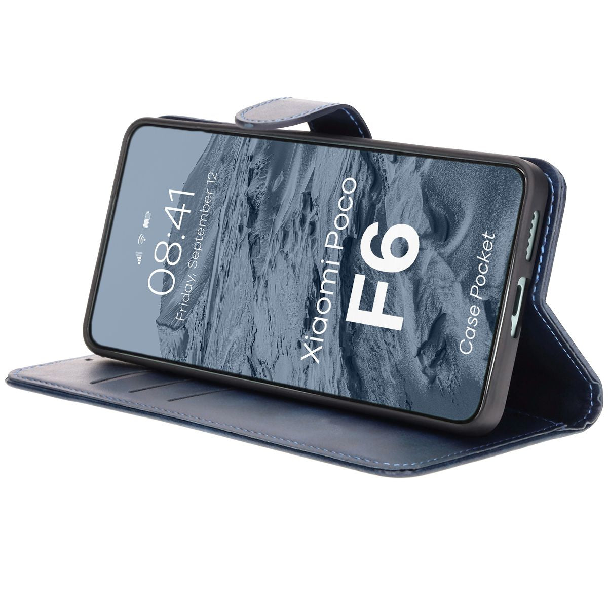 Handyhülle mit Klappe für Xiaomi Poco F6, Bizon Case Pocket, Dunkelblau