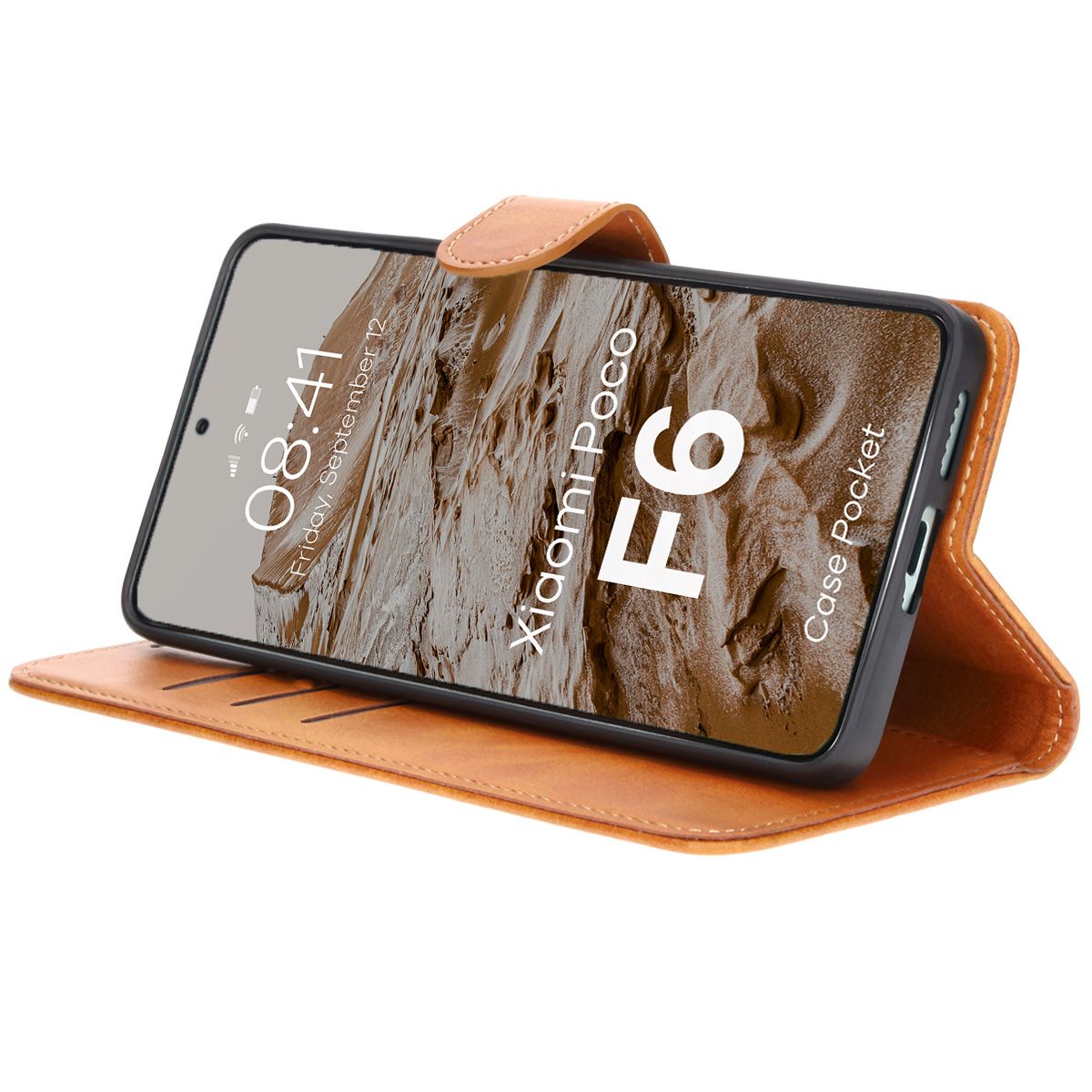 Handyhülle mit Klappe für Xiaomi Poco F6, Bizon Case Pocket, Braun