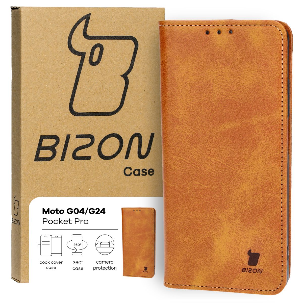 Schutzhülle für Motorola Moto G04 / G24, Bizon Case Pocket Pro, Braun