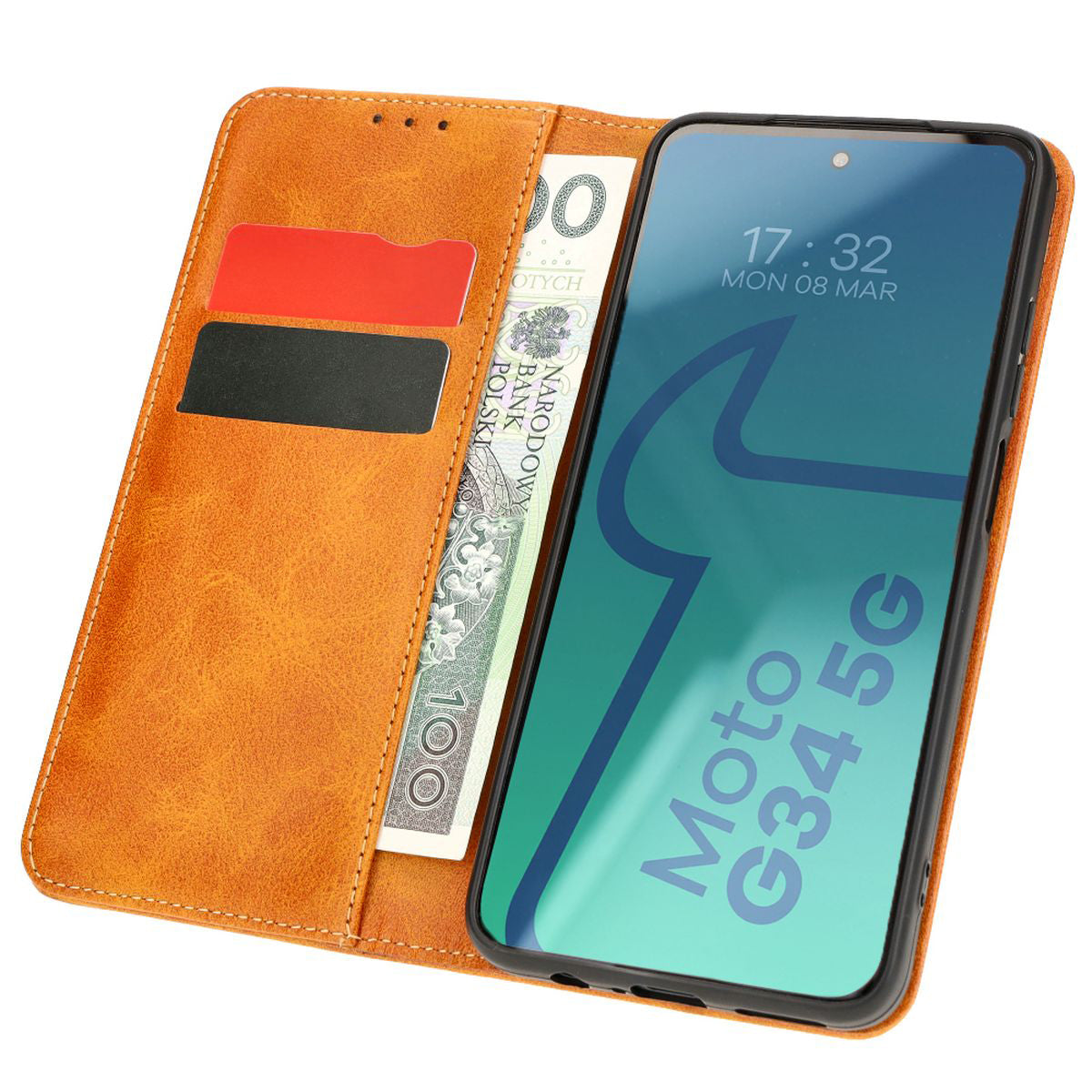 Schutzhülle für Motorola Moto G34 5G, Bizon Case Pocket Pro, Braun