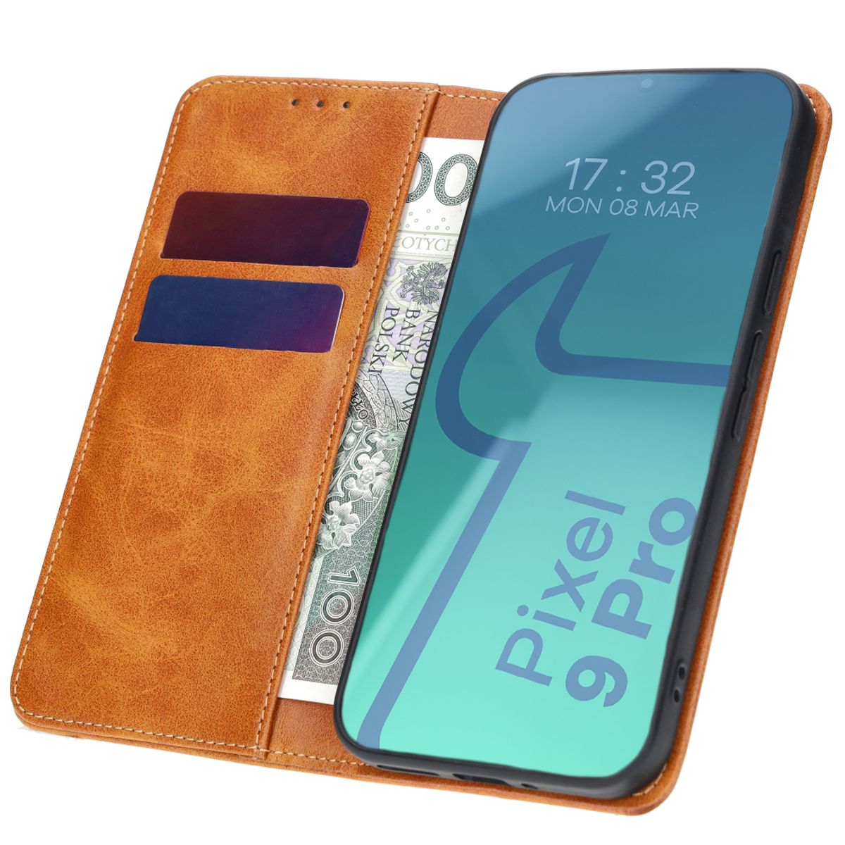 Handyhülle mit Klappe für Google Pixel 9 Pro XL, Bizon Case Pocket Pro, Braun