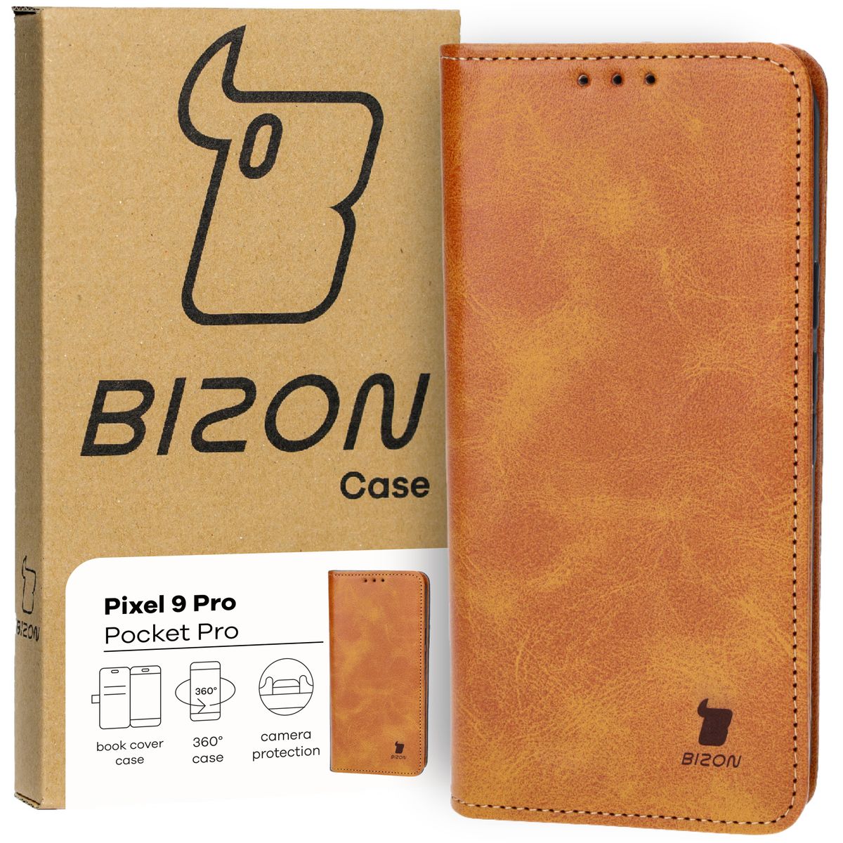 Handyhülle mit Klappe für Google Pixel 9 Pro XL, Bizon Case Pocket Pro, Braun