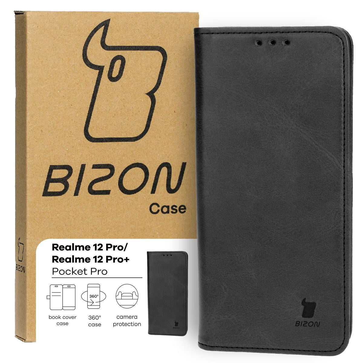 Schutzhülle für Realme 12 Pro / 12 Pro+, Bizon Case Pocket Pro, Schwarz