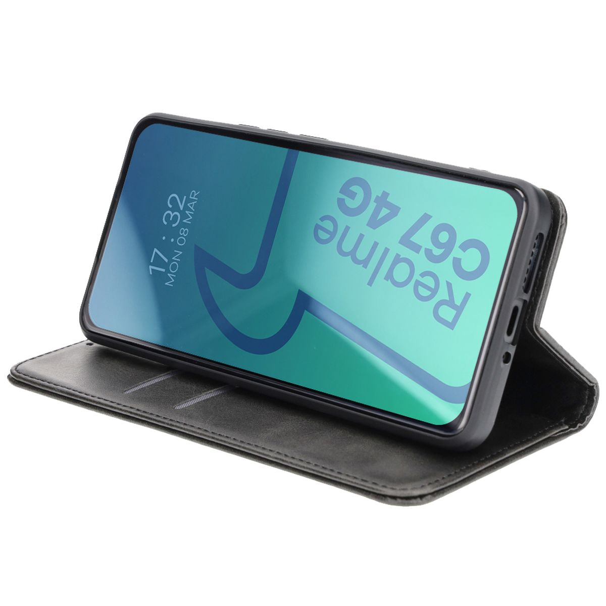Handyhülle mit Klappe für Realme C67 4G, Bizon Case Pocket Pro, Schwarz