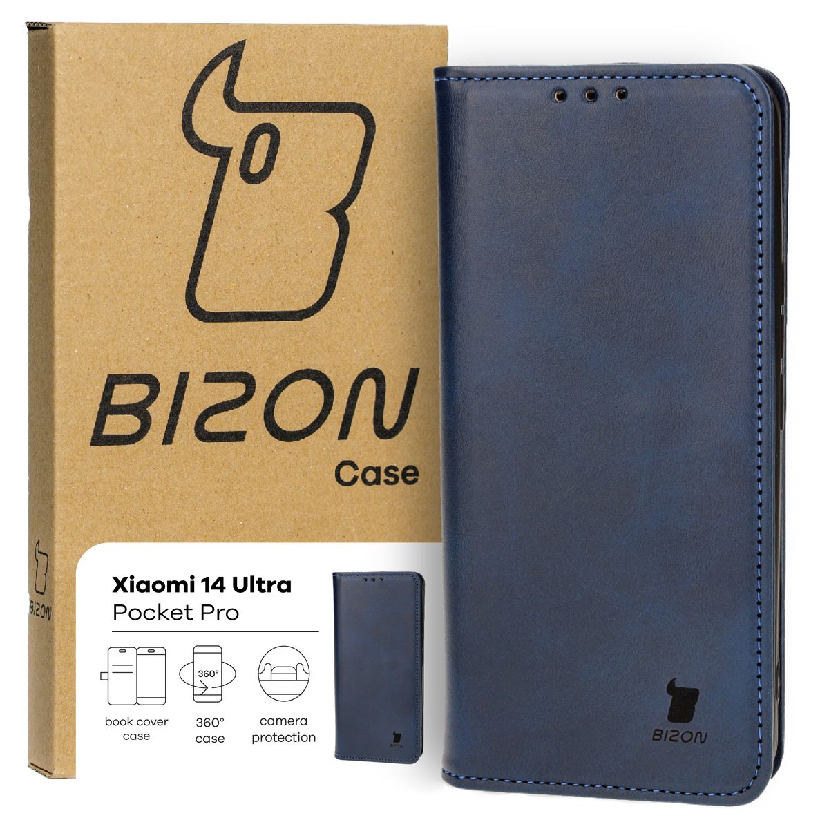 Handyhülle mit Klappe für Xiaomi 14 Ultra, Bizon Case Pocket Pro, Dunkelblau