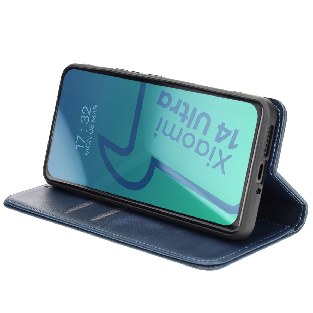 Handyhülle mit Klappe für Xiaomi 14 Ultra, Bizon Case Pocket Pro, Dunkelblau