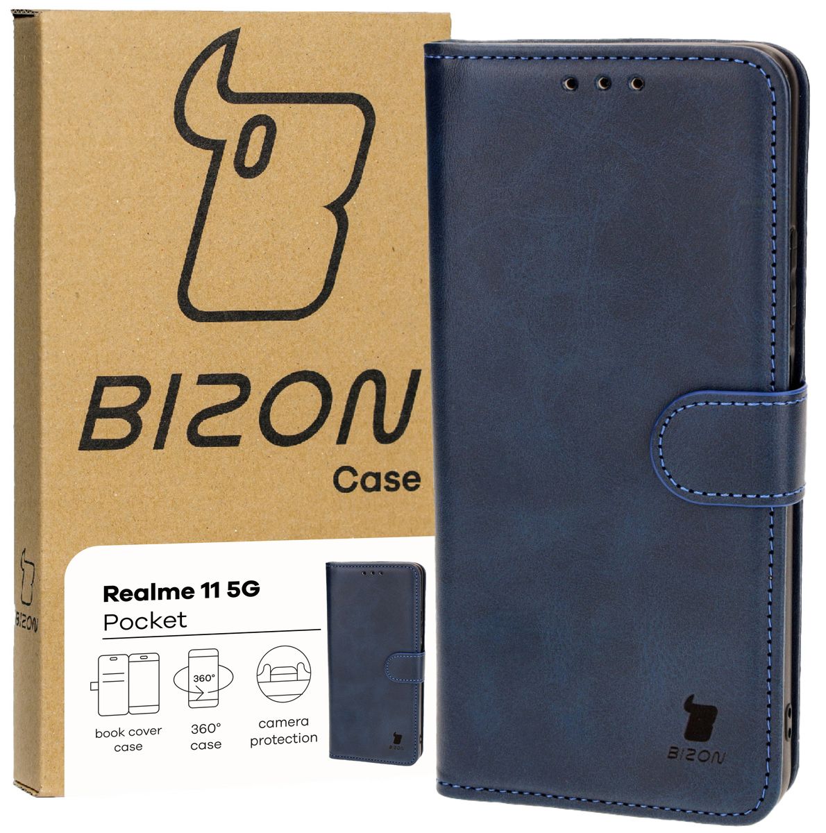 Handyhülle mit Klappe für Realme 11 5G, Bizon Case Pocket, Dunkelblau
