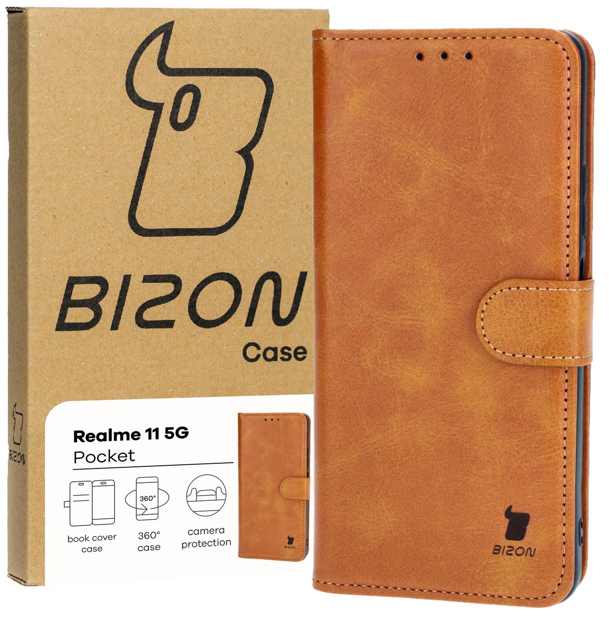 Handyhülle mit Klappe für Realme 11 5G, Bizon Case Pocket, Braun