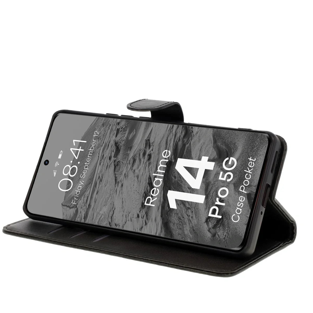 Handyhülle mit Klappe für Realme 14 Pro 5G, Bizon Case Pocket, Schwarz