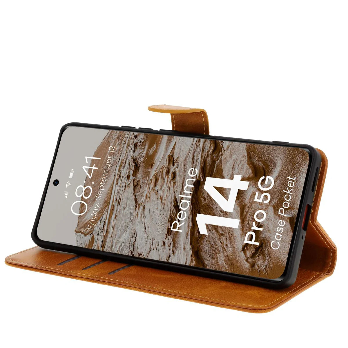 Handyhülle mit Klappe für Realme 14 Pro 5G, Bizon Case Pocket, Braun