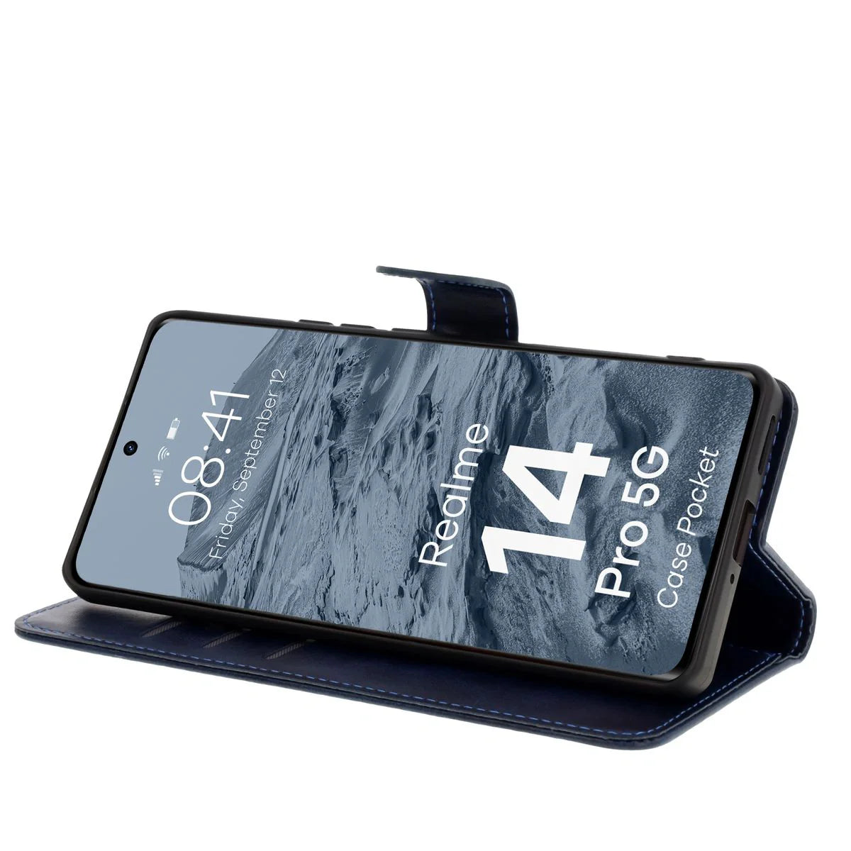 Handyhülle mit Klappe für Realme 14 Pro 5G, Bizon Case Pocket, Dunkelblau