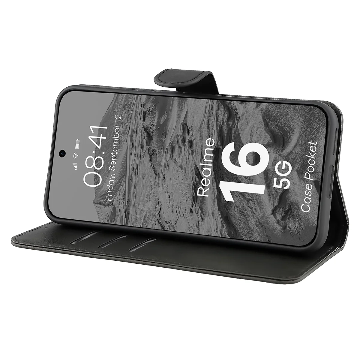 Handyhülle mit Klappe für Realme 16 5G, Bizon Case Pocket, Schwarz