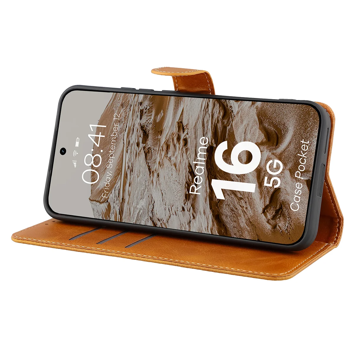 Handyhülle mit Klappe für Realme 16 5G, Bizon Case Pocket, Braun