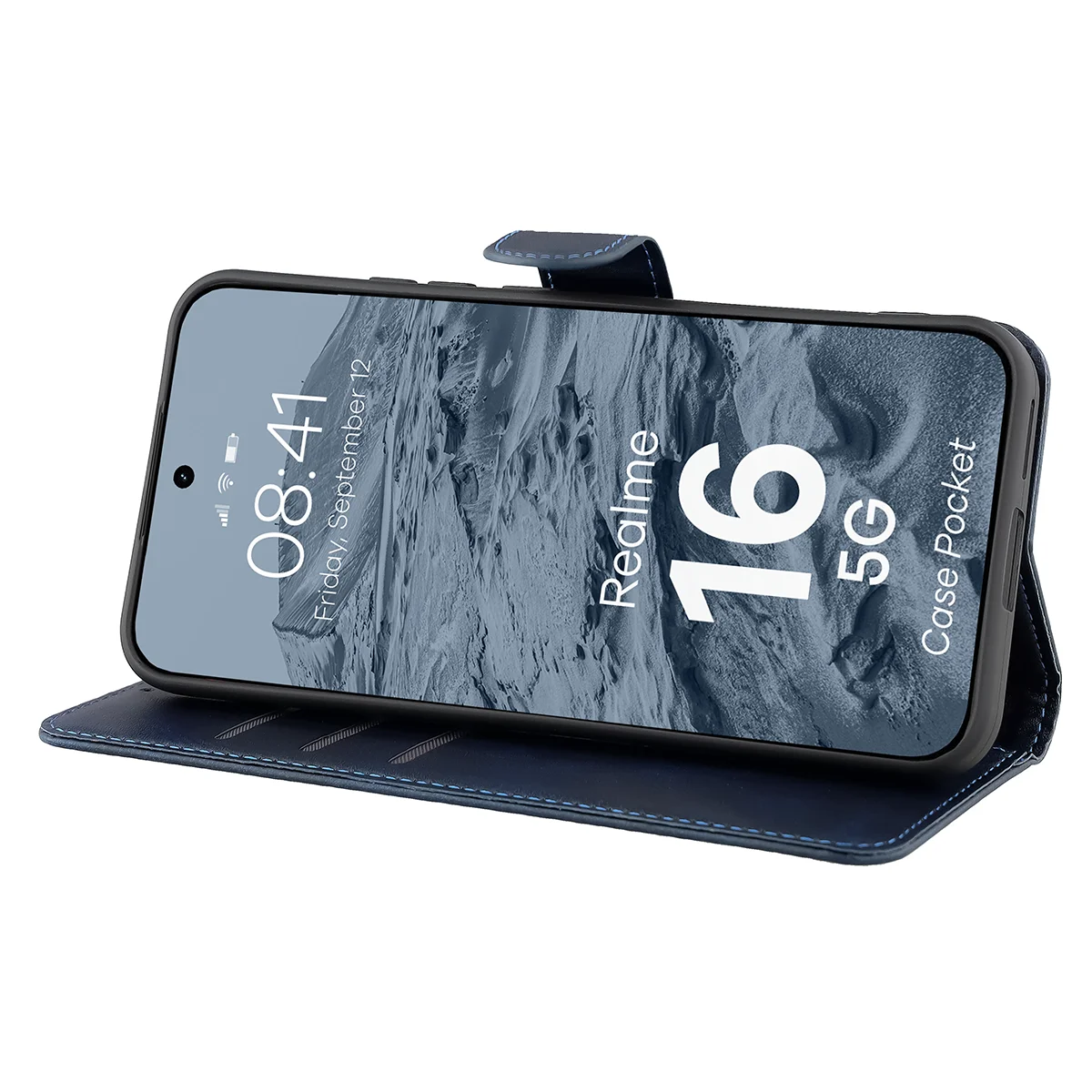 Handyhülle mit Klappe für Realme 16 5G, Bizon Case Pocket, Dunkelblau