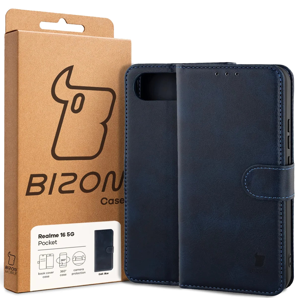 Handyhülle mit Klappe für Realme 16 5G, Bizon Case Pocket, Dunkelblau