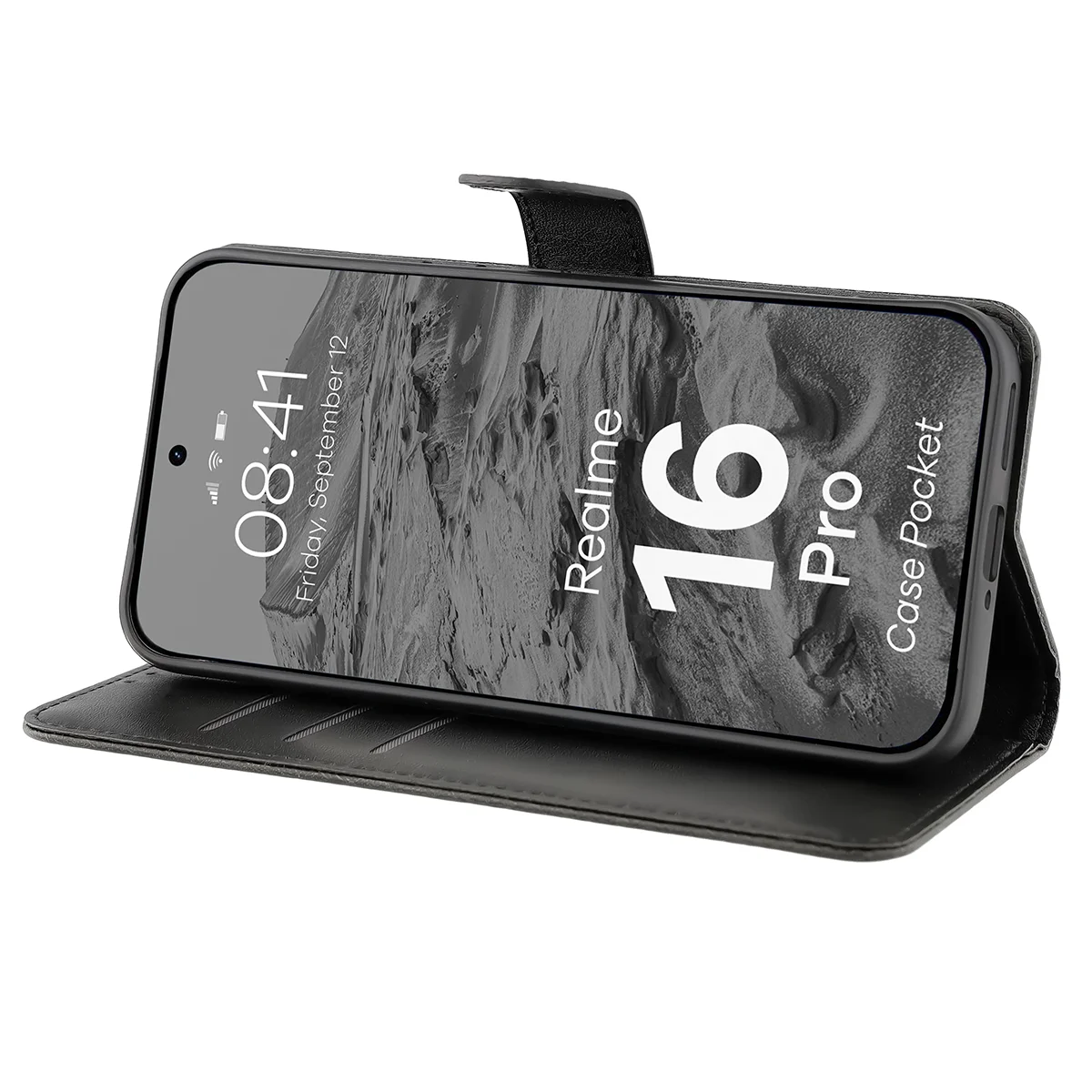 Handyhülle mit Klappe für Realme 16 Pro 5G, Bizon Case Pocket, Schwarz