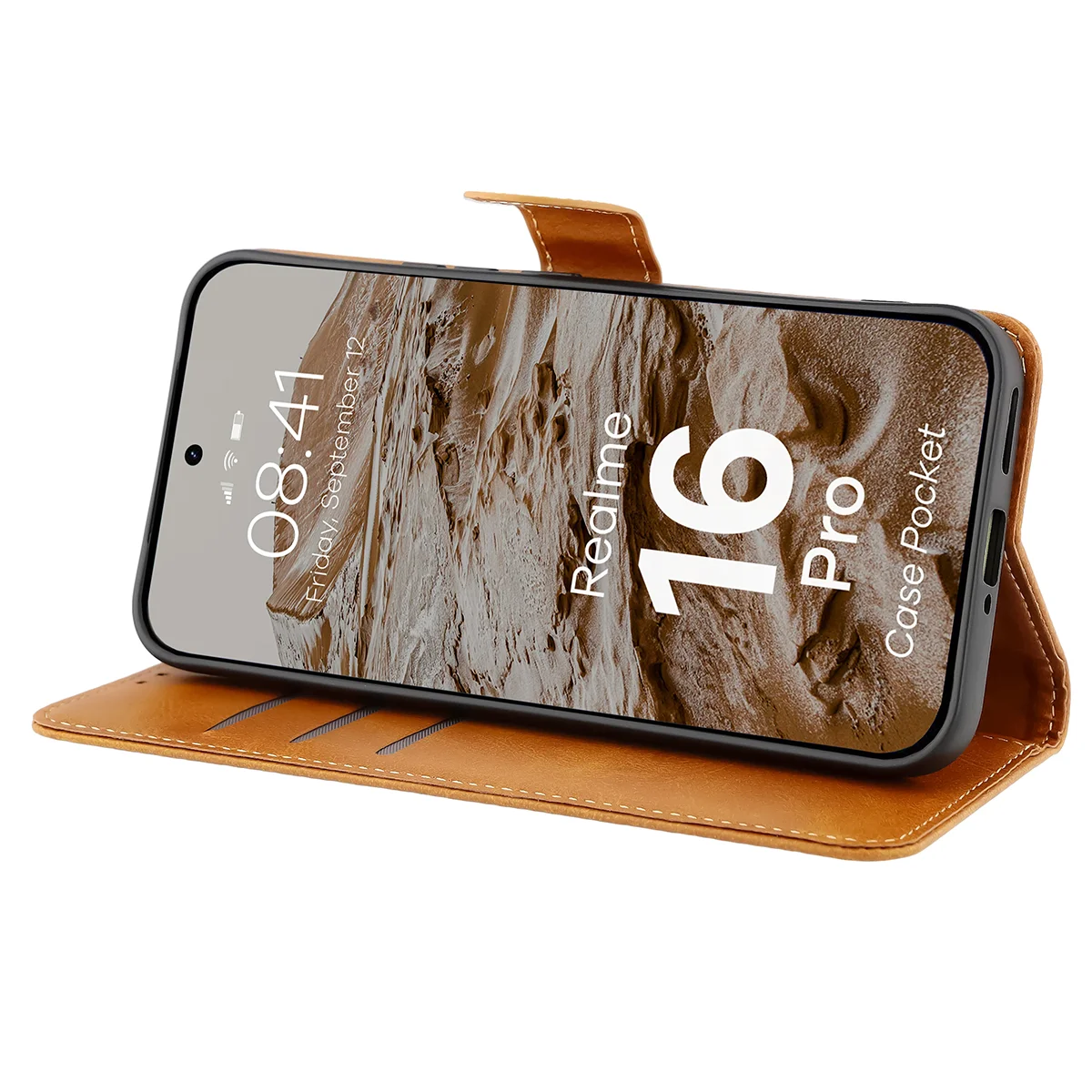 Handyhülle mit Klappe für Realme 16 Pro 5G, Bizon Case Pocket, Braun