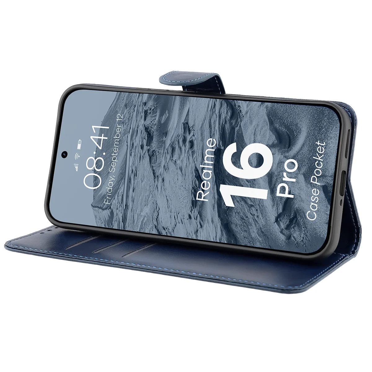 Handyhülle mit Klappe für Realme 16 Pro 5G, Bizon Case Pocket, Dunkelblau