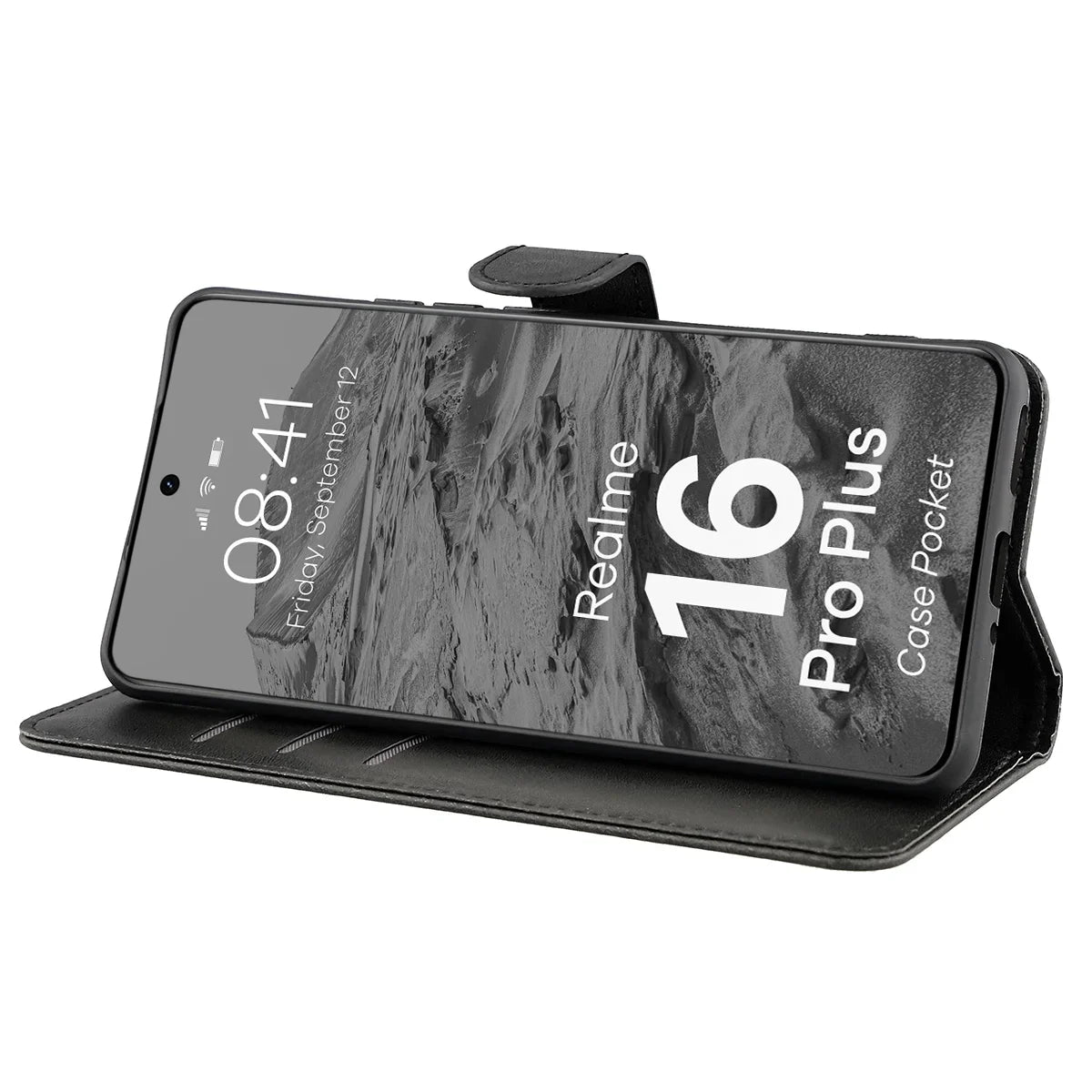 Handyhülle mit Klappe für Realme 16 Pro Plus 5G, Bizon Case Pocket, Schwarz