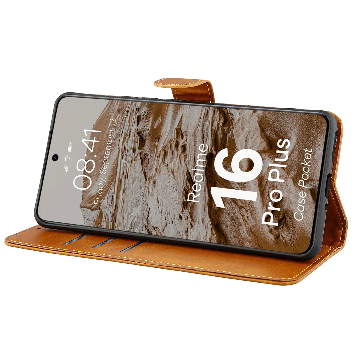 Handyhülle mit Klappe für Realme 16 Pro Plus 5G, Bizon Case Pocket, Braun