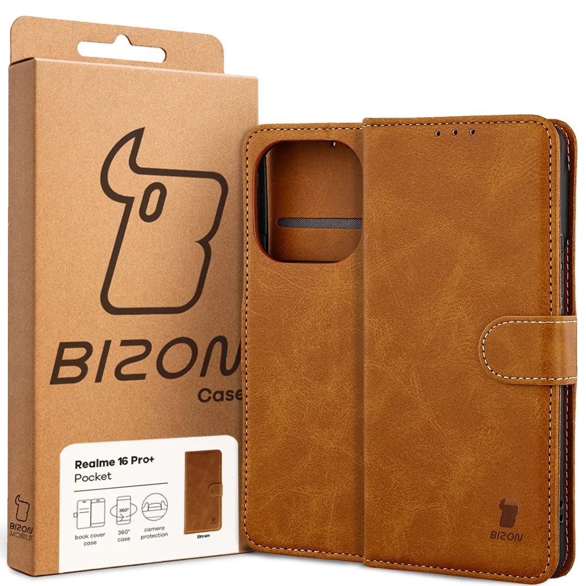 Handyhülle mit Klappe für Realme 16 Pro Plus 5G, Bizon Case Pocket, Braun