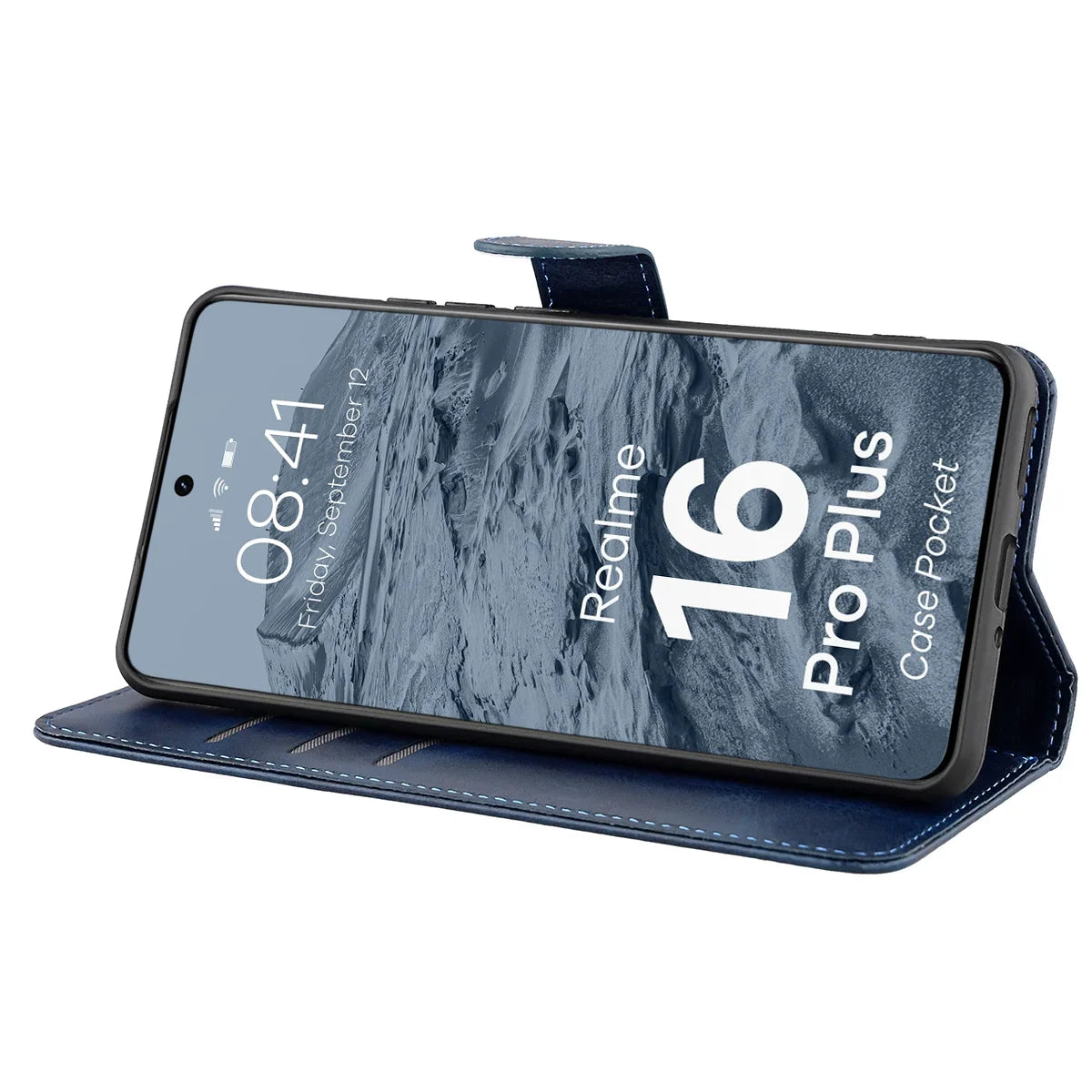 Handyhülle mit Klappe für Realme 16 Pro Plus 5G, Bizon Case Pocket, Dunkelblau