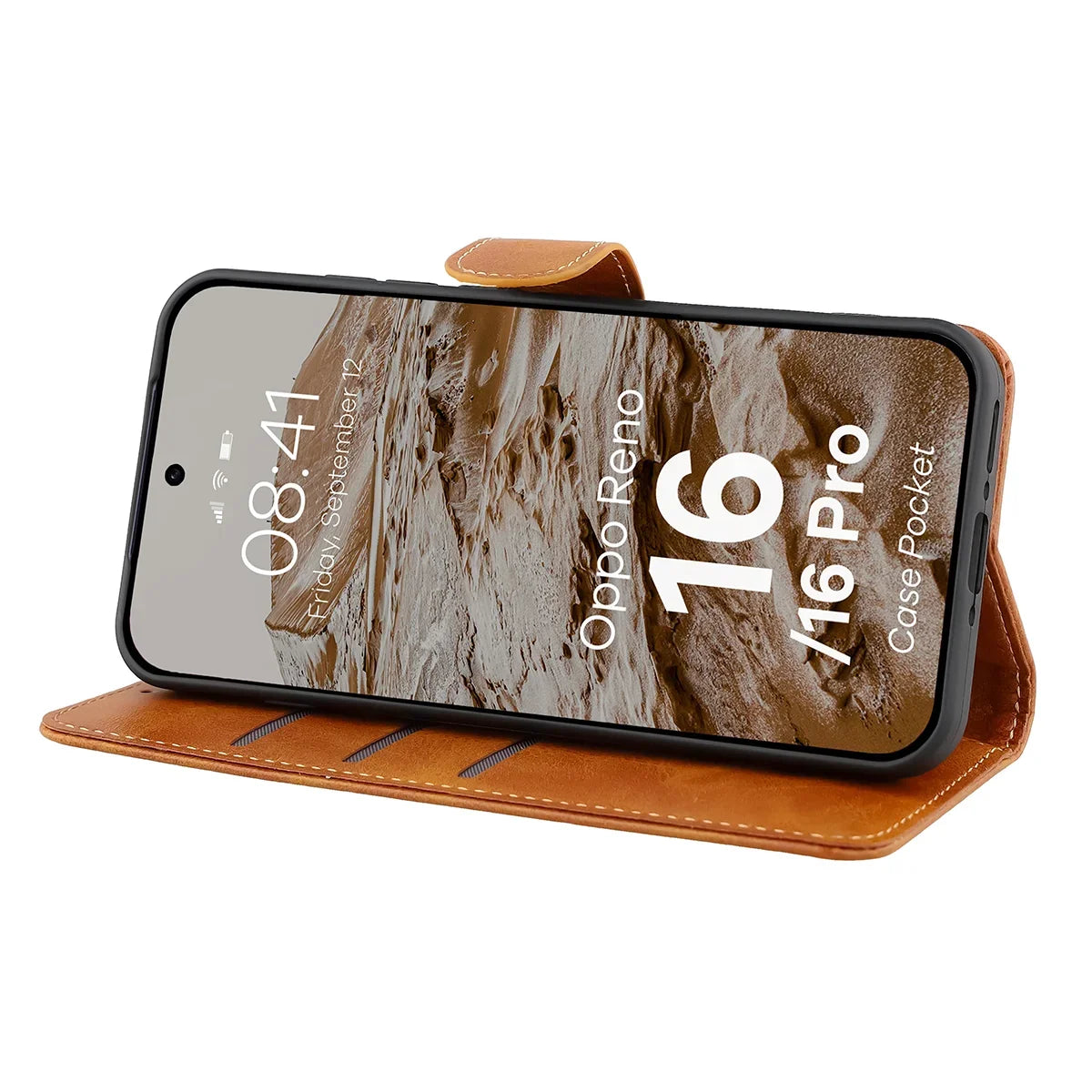 Handyhülle mit Klappe für Oppo Reno16 / Reno16 Pro 5G, Bizon Case Pocket, Braun