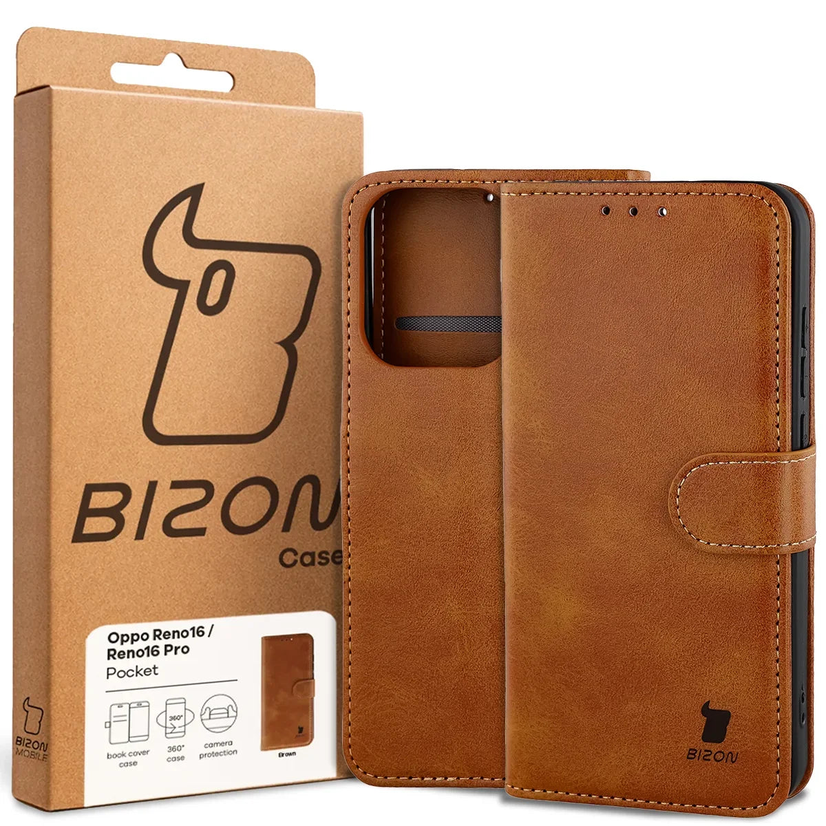 Handyhülle mit Klappe für Oppo Reno16 / Reno16 Pro 5G, Bizon Case Pocket, Braun
