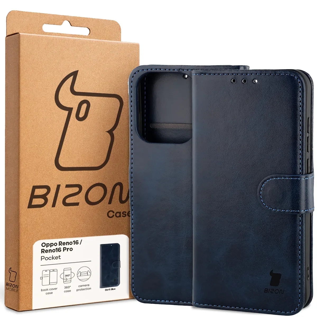 Handyhülle mit Klappe für Oppo Reno16 / Reno16 Pro 5G, Bizon Case Pocket, Dunkelblau