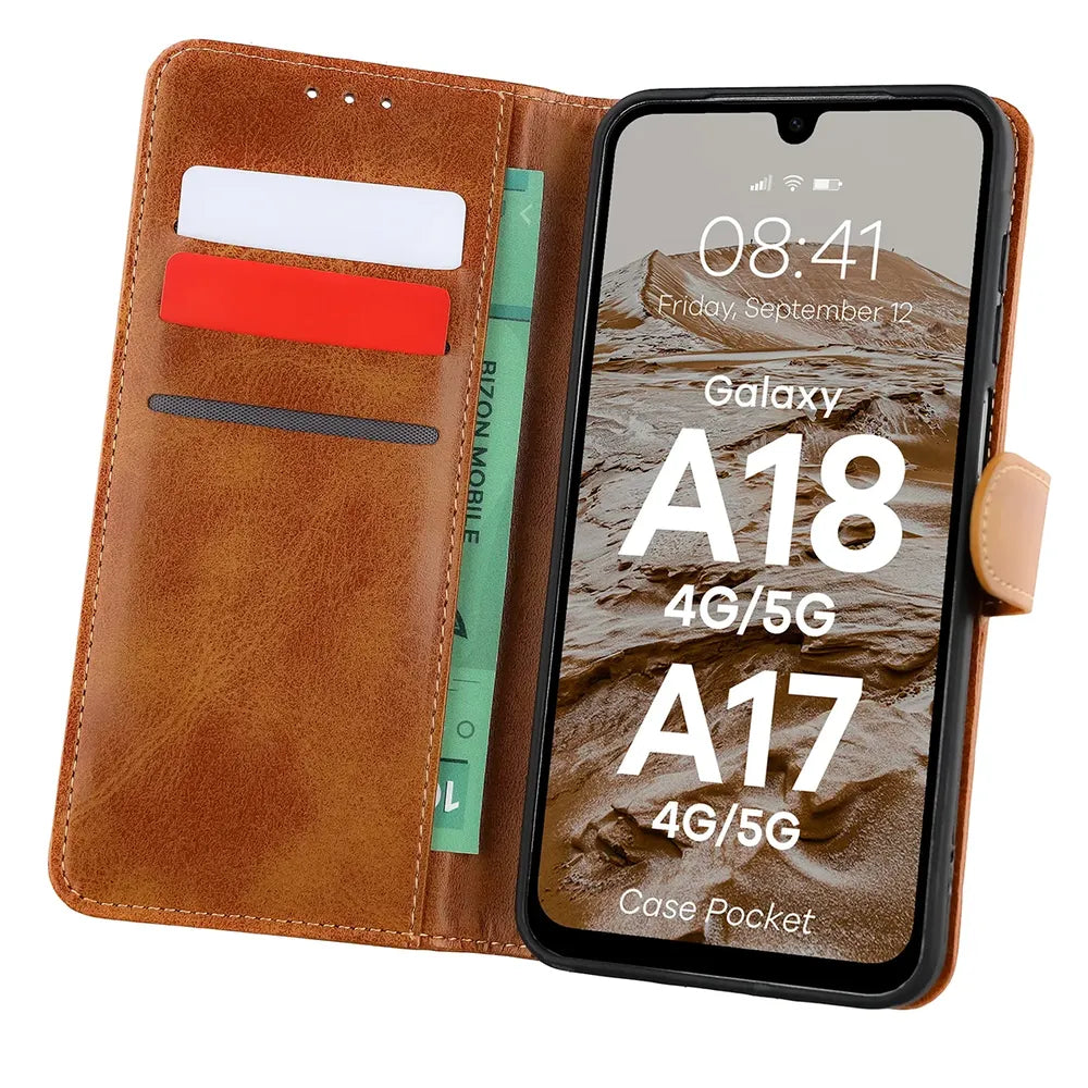 Handyhülle mit Klappe für Galaxy A18 / A17, Bizon Case Pocket, Braun (1/6)