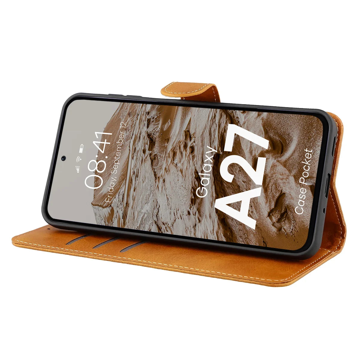 Handyhülle mit Klappe für Galaxy A27 5G, Bizon Case Pocket, Braun