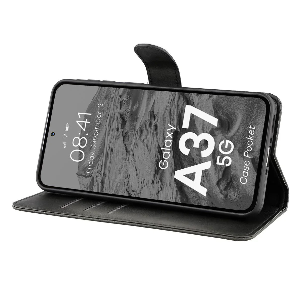 Handyhülle mit Klappe für Galaxy A37 5G, Bizon Case Pocket, Schwarz