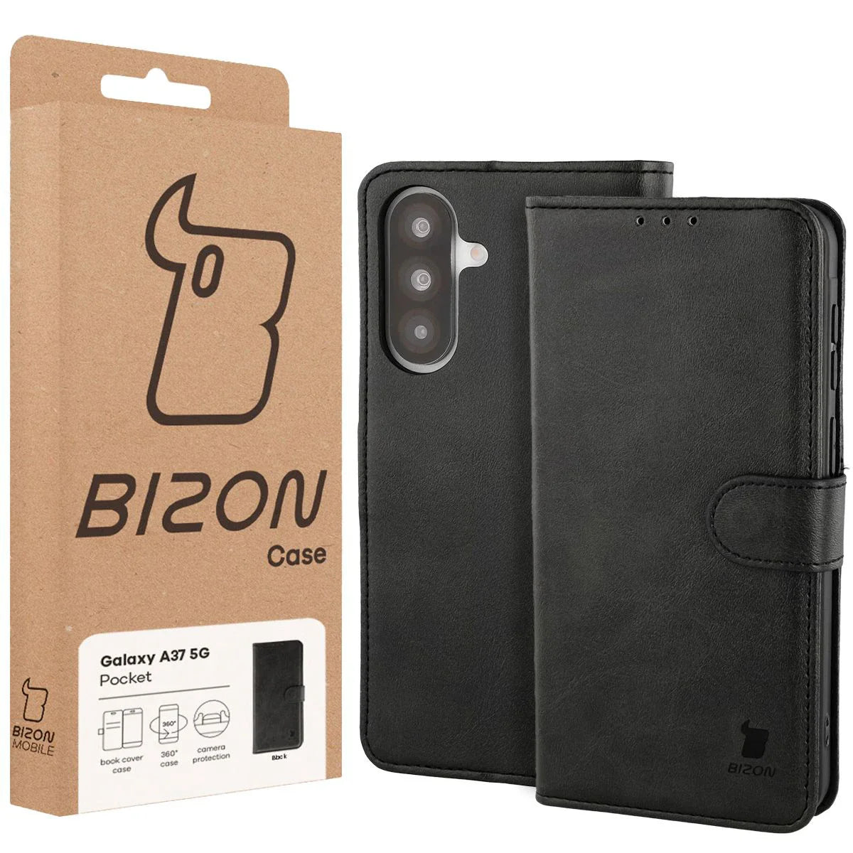 Handyhülle mit Klappe für Galaxy A37 5G, Bizon Case Pocket, Schwarz