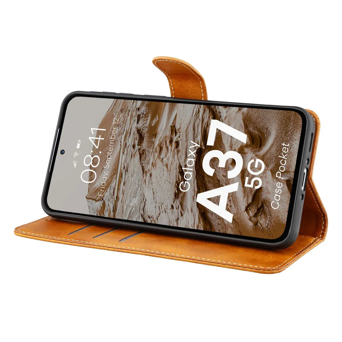 Handyhülle mit Klappe für Galaxy A37 5G, Bizon Case Pocket, Braun