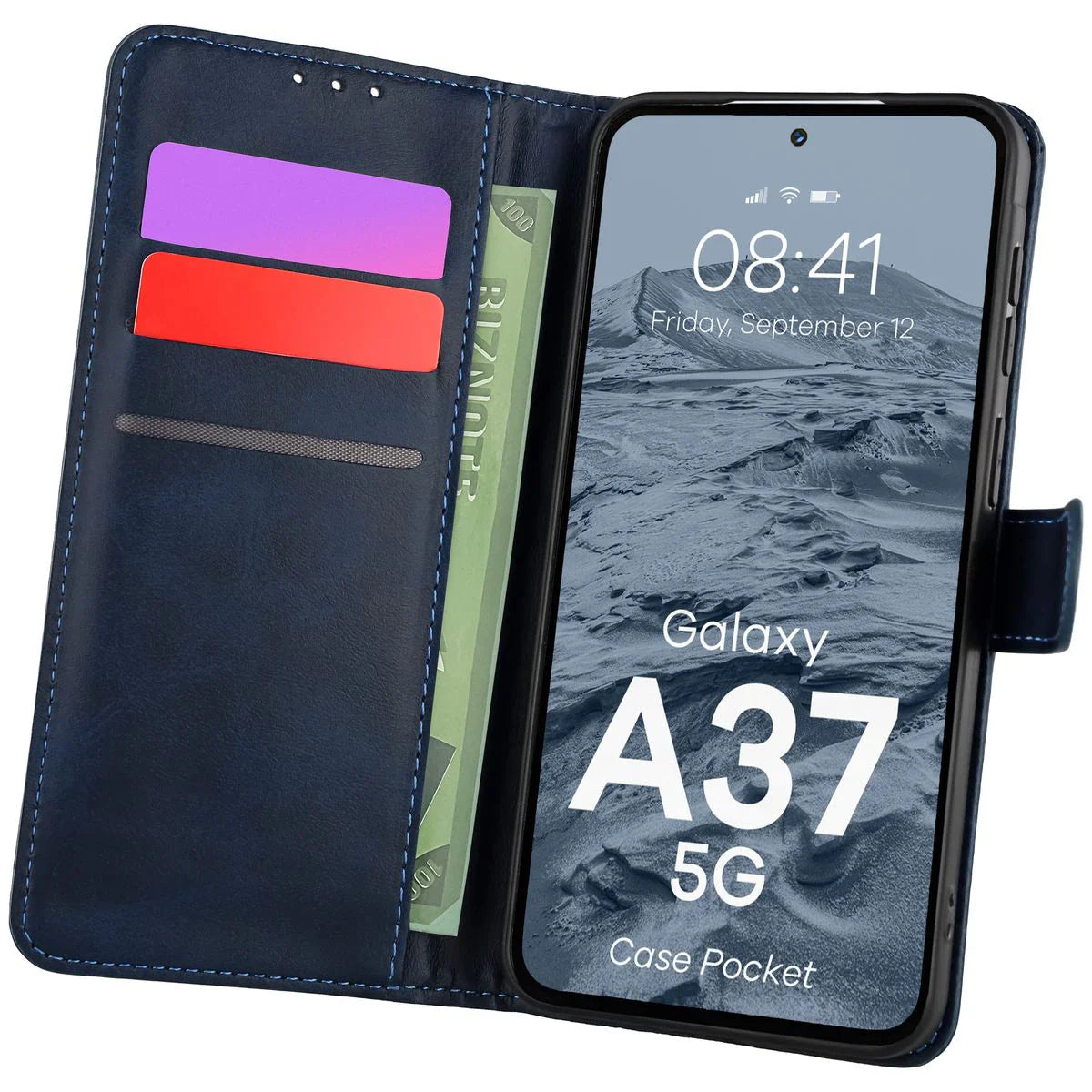 Handyhülle mit Klappe für Galaxy A37 5G, Bizon Case Pocket, Dunkelblau