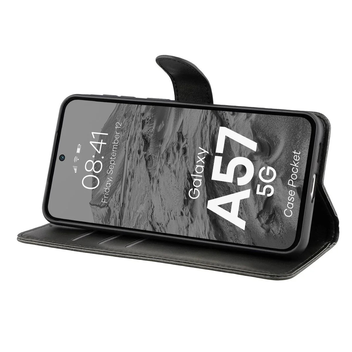 Handyhülle mit Klappe für Galaxy A57 5G, Bizon Case Pocket, Schwarz