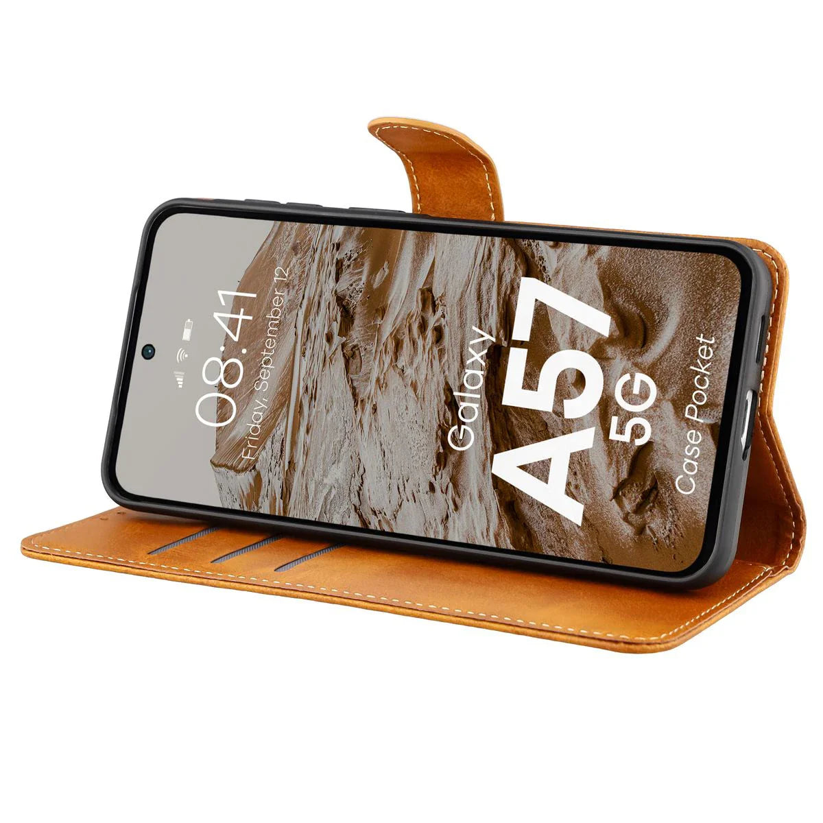 Handyhülle mit Klappe für Galaxy A57 5G, Bizon Case Pocket, Braun