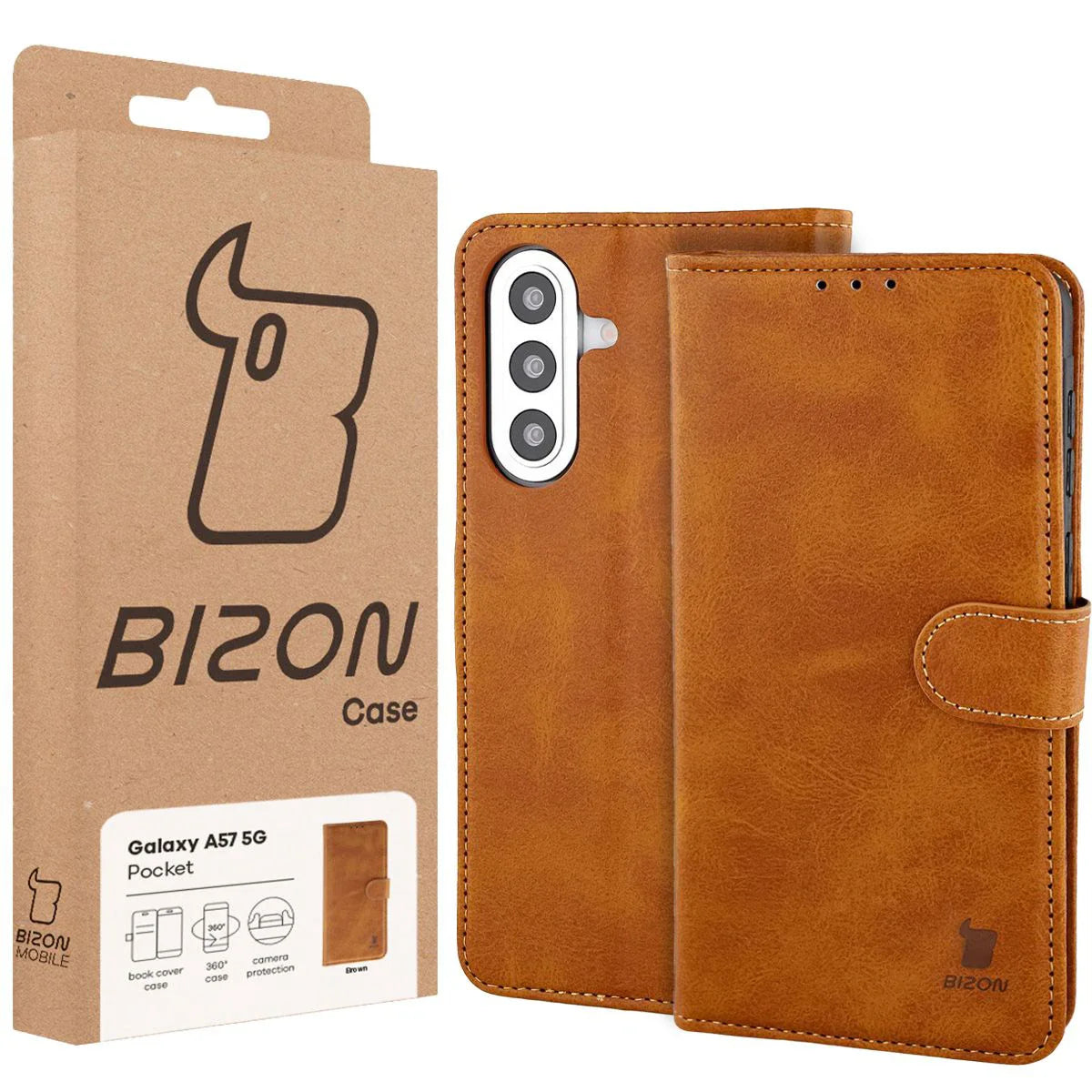Handyhülle mit Klappe für Galaxy A57 5G, Bizon Case Pocket, Braun