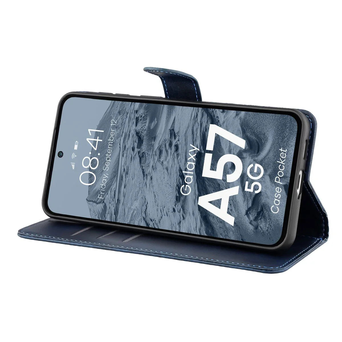 Handyhülle mit Klappe für Galaxy A57 5G, Bizon Case Pocket, Dunkelblau