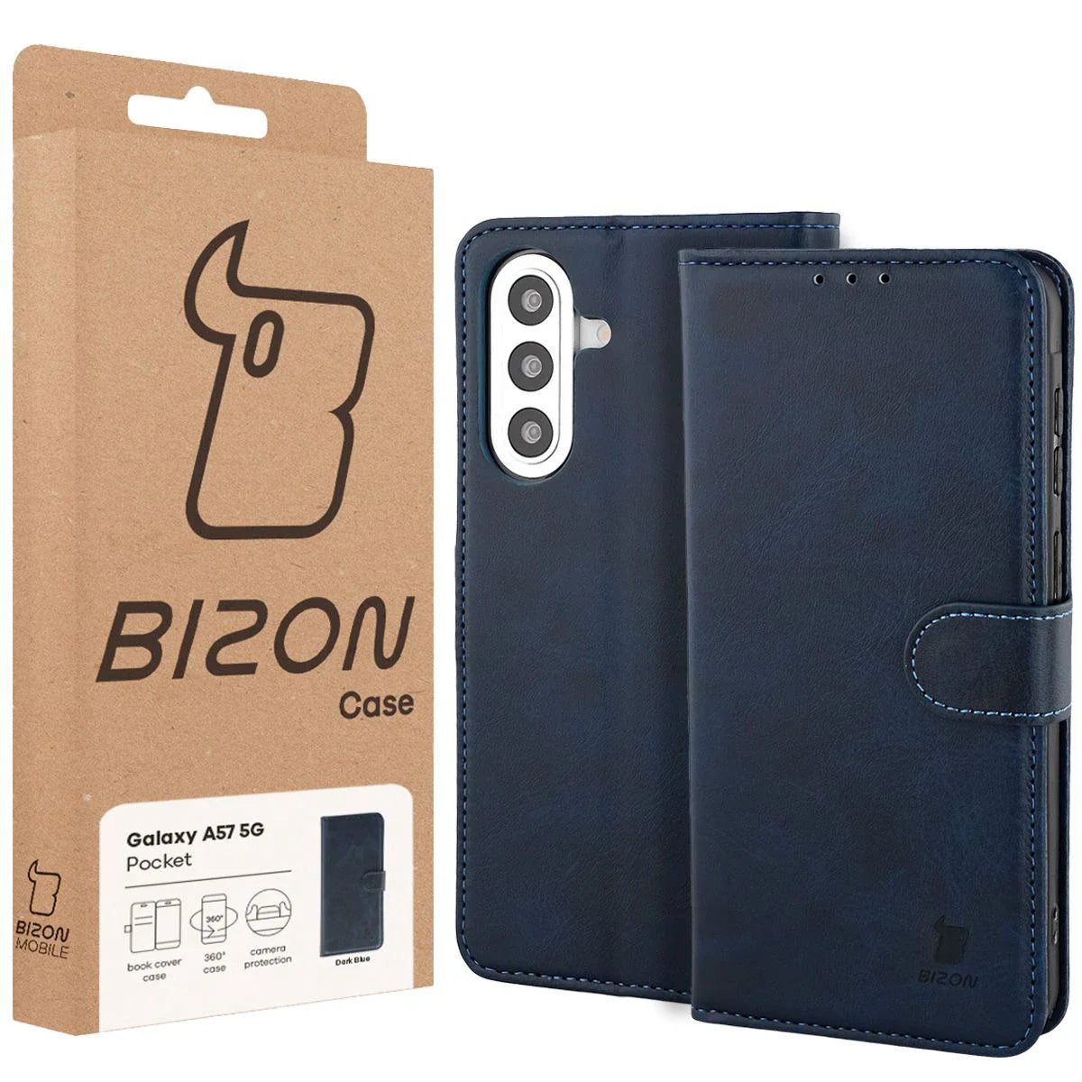Handyhülle mit Klappe für Galaxy A57 5G, Bizon Case Pocket, Dunkelblau
