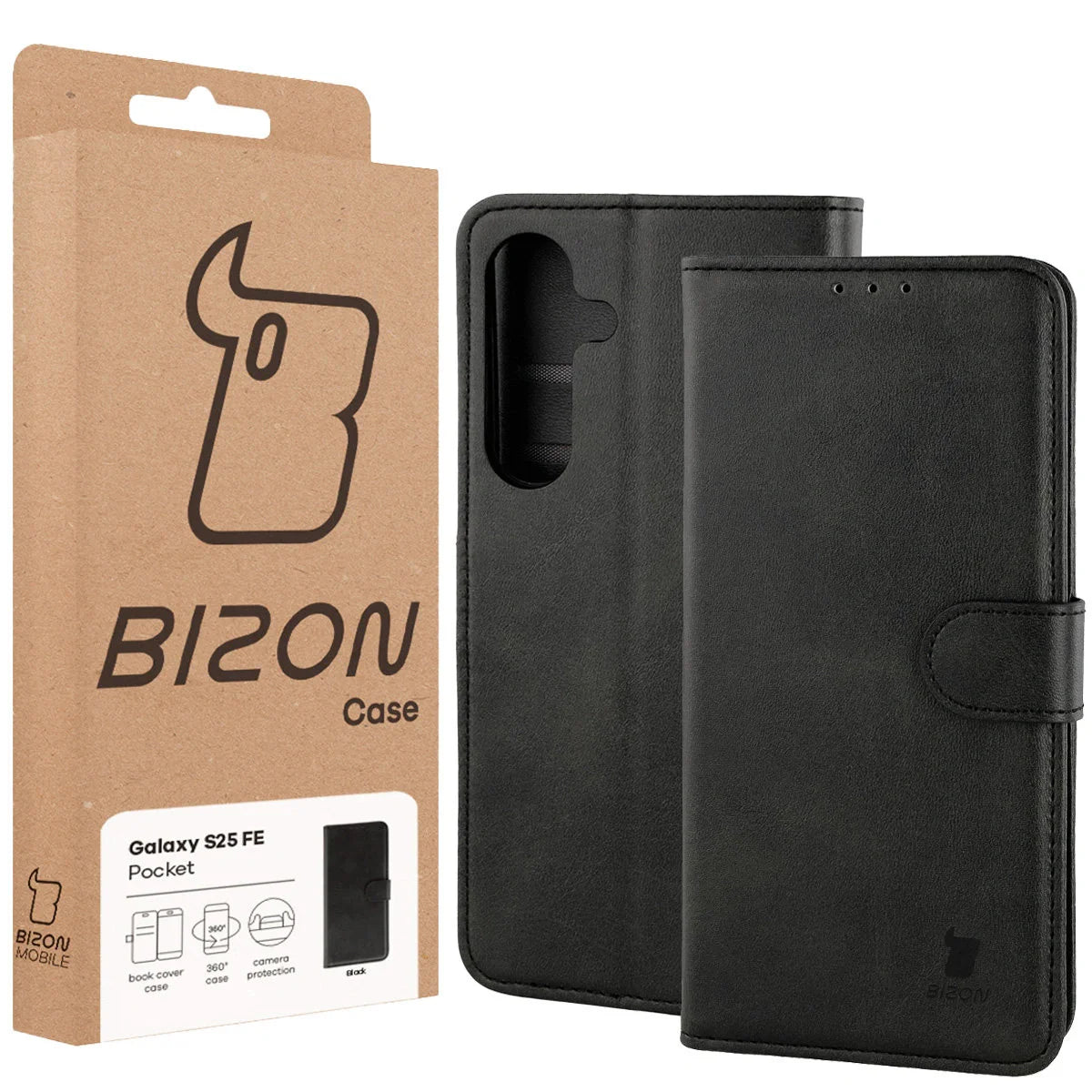Handyhülle mit Klappe für Galaxy S25 FE, Bizon Case Pocket, Schwarz