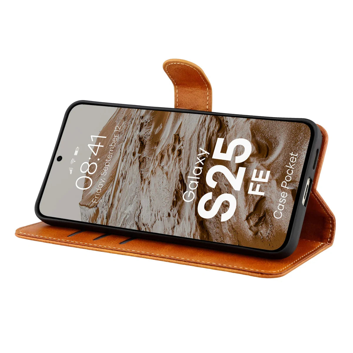 Handyhülle mit Klappe für Galaxy S25 FE, Bizon Case Pocket, Braun