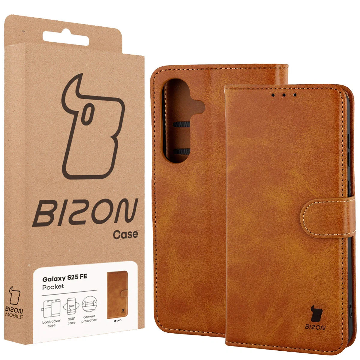 Handyhülle mit Klappe für Galaxy S25 FE, Bizon Case Pocket, Braun