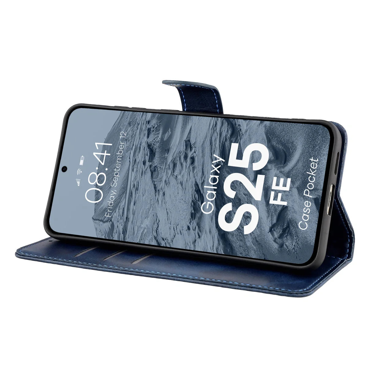 Handyhülle mit Klappe für Galaxy S25 FE, Bizon Case Pocket, Dunkelblau