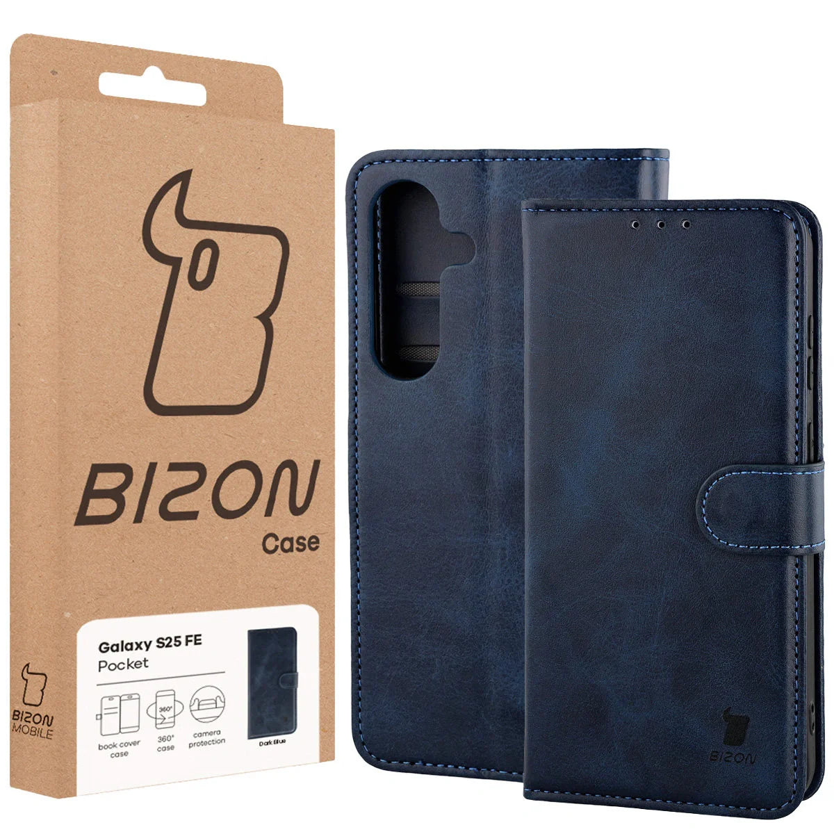 Handyhülle mit Klappe für Galaxy S25 FE, Bizon Case Pocket, Dunkelblau