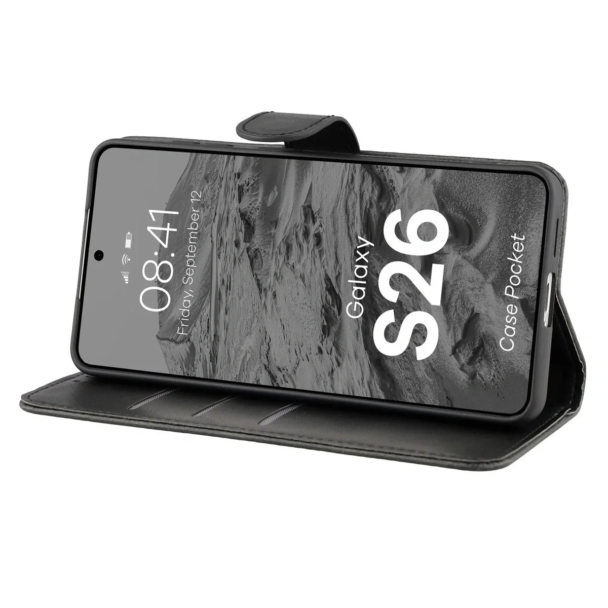 Handyhülle mit Klappe für Galaxy S26, Bizon Case Pocket, Schwarz