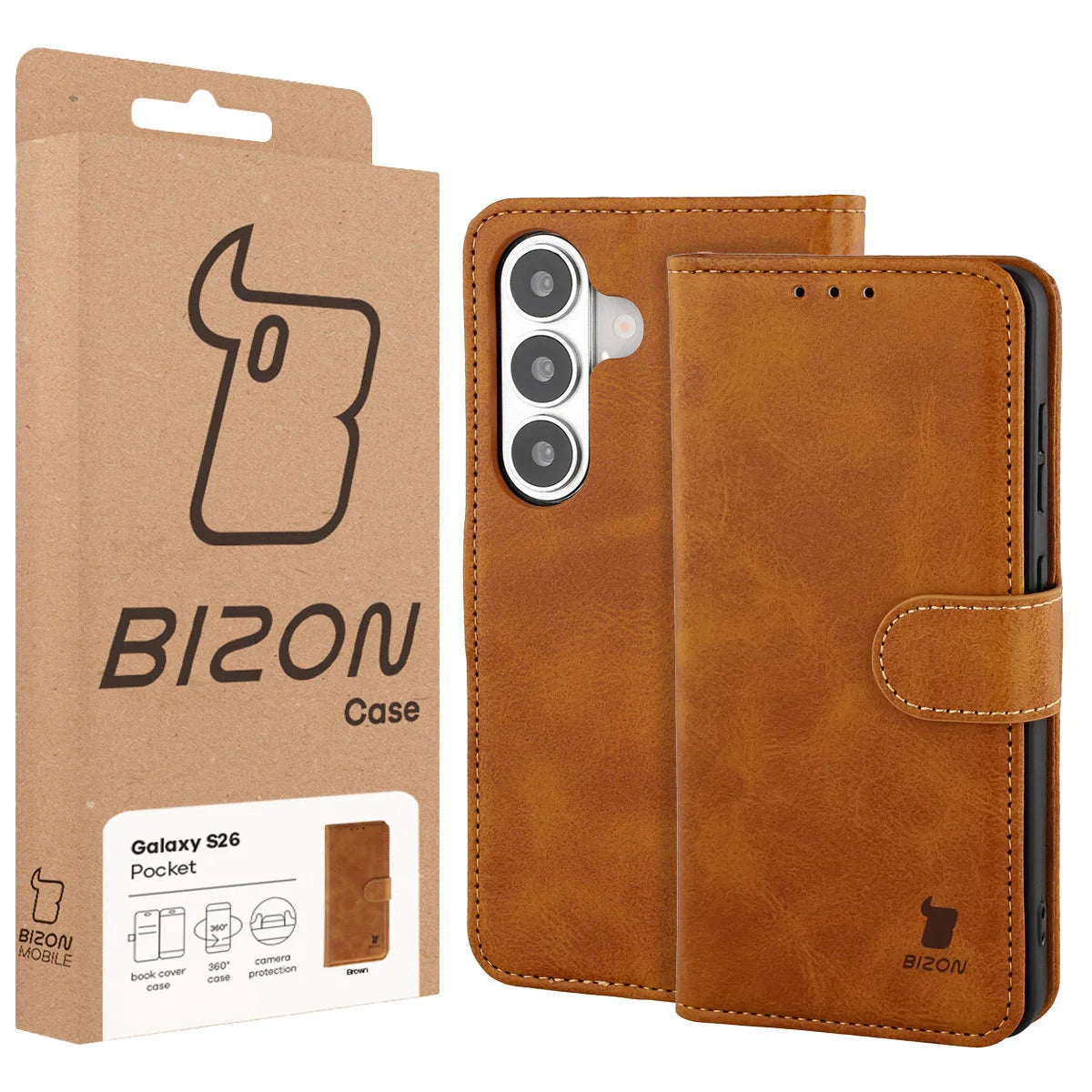 Handyhülle mit Klappe für Galaxy S26, Bizon Case Pocket, Braun
