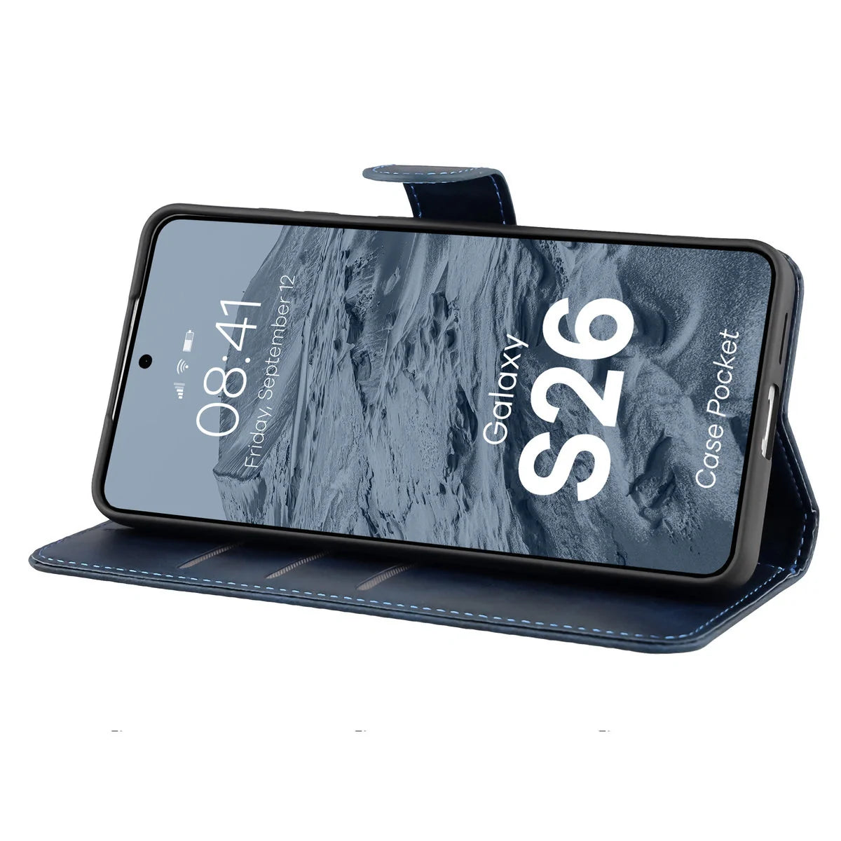 Handyhülle mit Klappe für Galaxy S26, Bizon Case Pocket, Dunkelblau