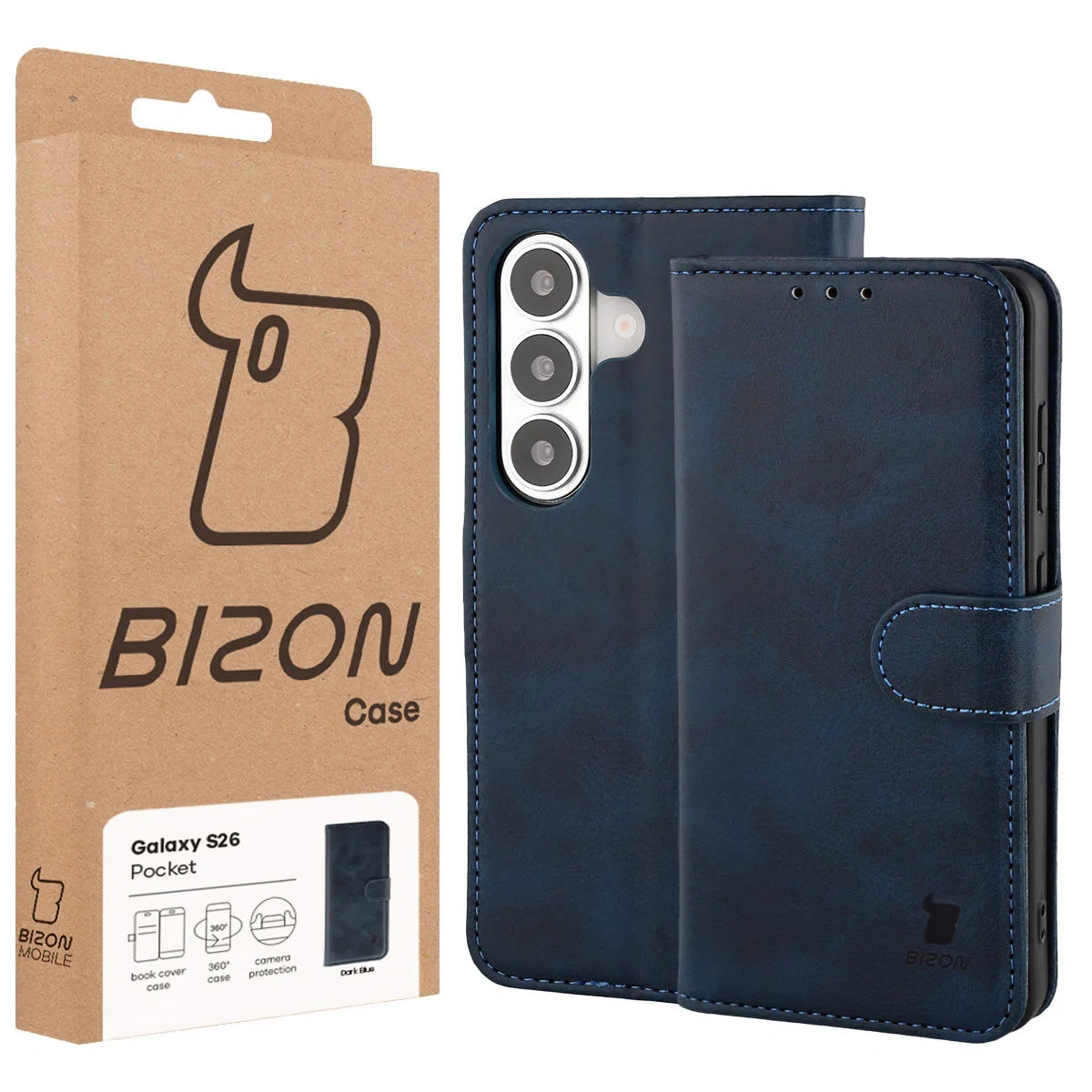 Handyhülle mit Klappe für Galaxy S26, Bizon Case Pocket, Dunkelblau