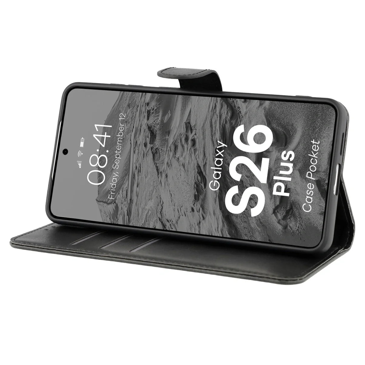 Handyhülle mit Klappe für Galaxy S26 Plus, Bizon Case Pocket, Schwarz